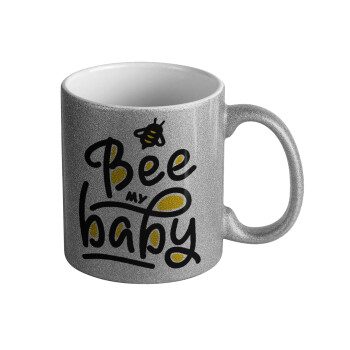 Bee my BABY!!!, Κούπα Ασημένια Glitter που γυαλίζει, κεραμική, 330ml