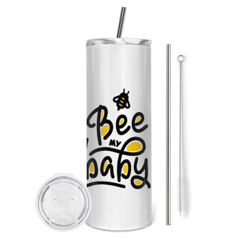 Bee my BABY!!!, Eco friendly ποτήρι θερμό (tumbler) από ανοξείδωτο ατσάλι 600ml, με μεταλλικό καλαμάκι & βούρτσα καθαρισμού