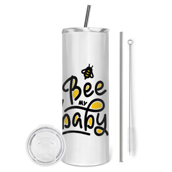 Bee my BABY!!!, Tumbler ποτήρι θερμό από ανοξείδωτο ατσάλι 600ml, με μεταλλικό καλαμάκι & βούρτσα καθαρισμού