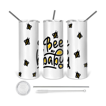 Bee my BABY!!!, 360 Eco friendly stainless steel tumbler 600ml, with metal straw & cleaning brush