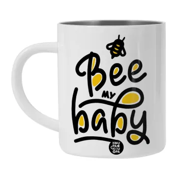 Bee my BABY!!!, Λευκή Ανοξείδωτη Μεταλλική Κούπα 450ml - Διπλού Τοιχώματος 