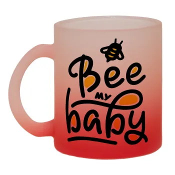 Bee my BABY!!!, Κούπα γυάλινη δίχρωμη με βάση το κόκκινο ματ, 330ml