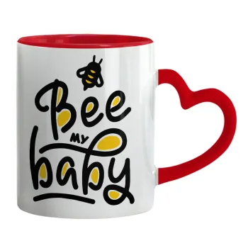 Bee my BABY!!!, Κούπα καρδιά χερούλι κόκκινη, κεραμική, 330ml