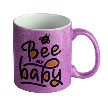Bee my BABY!!!, Κούπα Μωβ Glitter που γυαλίζει, κεραμική, 330ml