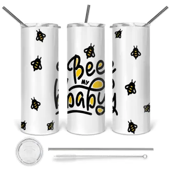 Bee my BABY!!!, Tumbler stainless steel 600ml, with metal straw & cleaning brush