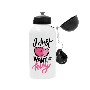 I Just want a hug!, Metal water bottle, White, aluminum 500ml