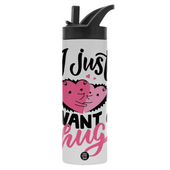 I Just want a hug!, Water bottle - 600 ml beverage bottle with a lid with a handle
