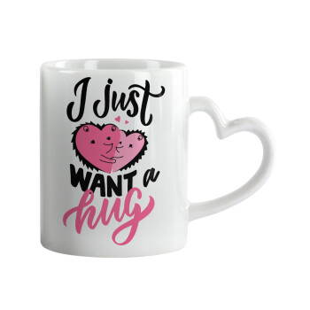 I Just want a hug!, Mug heart handle, ceramic, 330ml