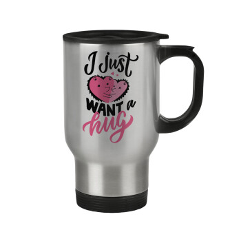 I Just want a hug!, Κούπα ταξιδιού ανοξείδωτη με καπάκι, διπλού τοιχώματος (θερμό) 450ml