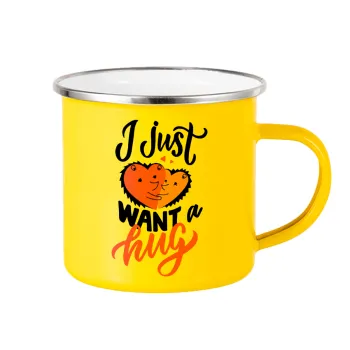 I Just want a hug!, Κούπα Μεταλλική εμαγιέ Κίτρινη 360ml