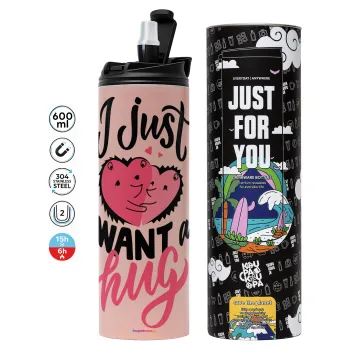 I Just want a hug!, Tumbler stainless steel PINK 600ml