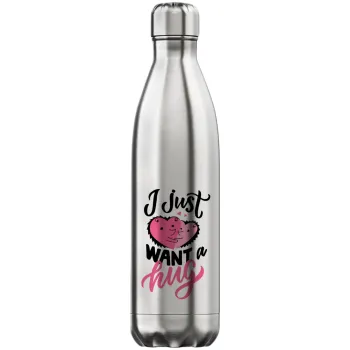 I Just want a hug!, Inox (Stainless steel) hot metal mug, double wall, 750ml