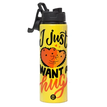 I Just want a hug!, Μεταλλικό παγούρι νερού με καπάκι ασφαλείας, αλουμινίου 850ml