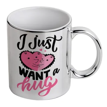 I Just want a hug!, Κούπα κεραμική, ασημένια καθρέπτης, 330ml