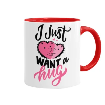 I Just want a hug!, Mug colored red, ceramic, 330ml