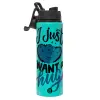 Metallic water bottle with safety lid, 850ml aluminum