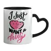 Mug heart black handle, ceramic, 330ml