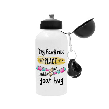 My favorite place is inside your HUG, Metal water bottle, White, aluminum 500ml