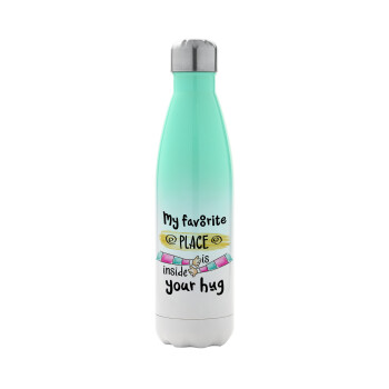 My favorite place is inside your HUG, Metal mug thermos Green/White (Stainless steel), double wall, 500ml