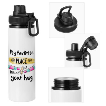 My favorite place is inside your HUG, Metal water bottle with safety cap, aluminum 850ml