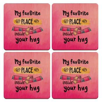 My favorite place is inside your HUG, ΣΕΤ x4 Σουβέρ ξύλινα τετράγωνα plywood (9cm)