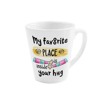 My favorite place is inside your HUG, Κούπα κωνική Latte Λευκή, κεραμική, 300ml