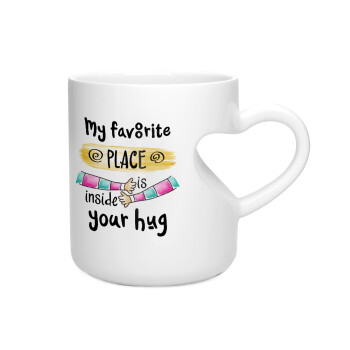 My favorite place is inside your HUG, Κούπα καρδιά λευκή, κεραμική, 330ml