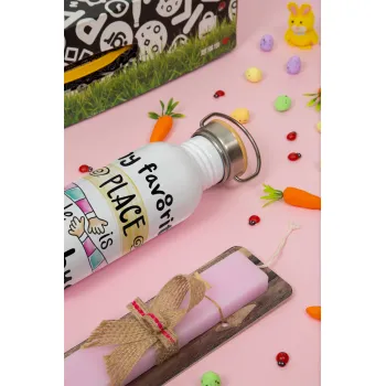 My favorite place is inside your HUG, Πασχαλινή Λαμπάδα με παγούρι μεταλλικό (620ml, stainless steel) & κερί αρωματικό πλακέ (30cm) (ΡΟΖ)