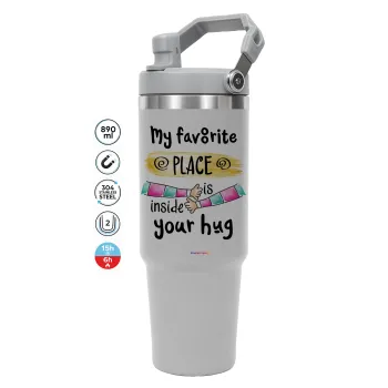My favorite place is inside your HUG, GREY color, 890ml (30oz) stainless Steel Tumbler with Handle