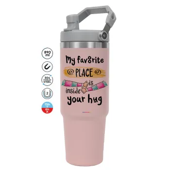 My favorite place is inside your HUG, Pink color, 890ml (30oz) stainless Steel Tumbler with Handle