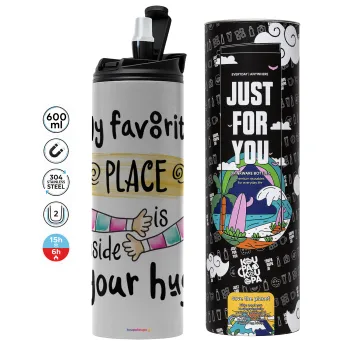 My favorite place is inside your HUG, Tumbler stainless steel GREY 600ml