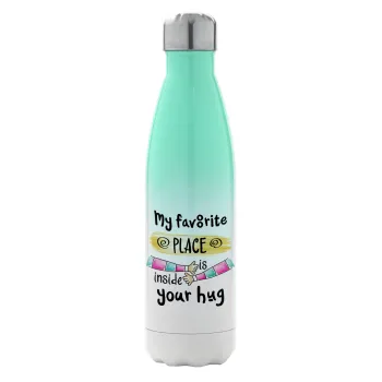 My favorite place is inside your HUG, Metal mug thermos Green/White (Stainless steel), double wall, 500ml