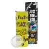 Neon Yellow Travel Tumbler, with metal straw (Stainless steel 304 Food grade, BPA free, 600ml)