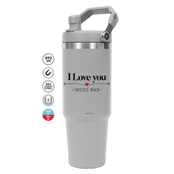I Love you thisssss much, GREY color, 890ml (30oz) stainless Steel Tumbler with Handle