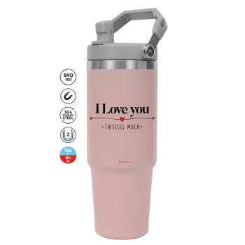 I Love you thisssss much, Pink color, 890ml (30oz) stainless Steel Tumbler with Handle
