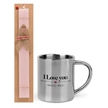 I Love you thisssss much, Easter Set, metallic thermal cup (300ml) & aromatic flat Easter candle (30cm) (PINK)