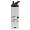 Metallic thermos bottle with straw & handle, stainless steel (Stainless steel 304), double-walled, 600ml.
