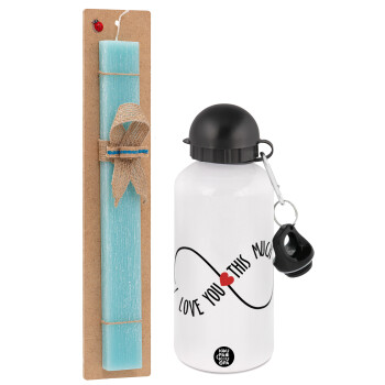 I Love you thisssss much (infinity), Easter Set, metallic aluminum water bottle (500ml) & scented flat candle (30cm) (TURQUOISE)