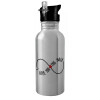 Water bottle Silver with straw, stainless steel 600ml
