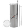 Tumbler stainless steel Silver 600ml, with metal straw & cleaning brush