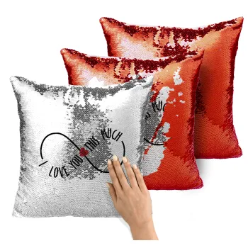 I Love you thisssss much (infinity), Μαξιλάρι καναπέ Μαγικό Κόκκινο με πούλιες 40x40cm περιέχεται το γέμισμα