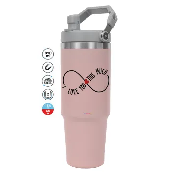 I Love you thisssss much (infinity), Pink color, 890ml (30oz) stainless Steel Tumbler with Handle