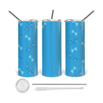 Παππού σε αγαπώ πολύ!, Tumbler stainless steel 600ml, with metal straw & cleaning brush