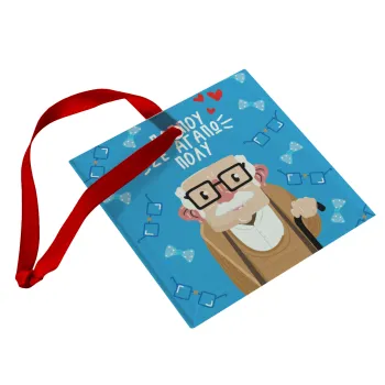 Παππού σε αγαπώ πολύ!, Στολίδι Χριστουγεννιάτικο στολίδι γυάλινο τετράγωνο 9x9cm