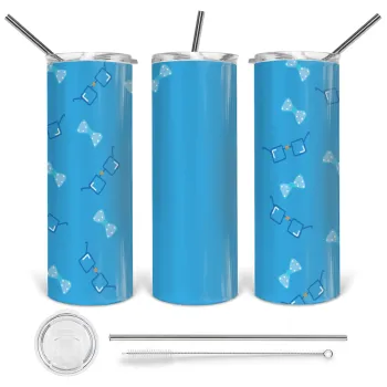 Παππού σε αγαπώ πολύ!, Tumbler ποτήρι θερμό από ανοξείδωτο ατσάλι 600ml, με μεταλλικό καλαμάκι & βούρτσα καθαρισμού