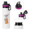 Metallic water bottle with safety lid, 850ml aluminum