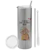 Tumbler stainless steel Silver 600ml, with metal straw & cleaning brush