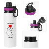 Metallic water bottle with safety lid, 850ml aluminum