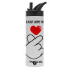 Metallic thermos bottle with straw & handle, stainless steel (Stainless steel 304), double-walled, 600ml.