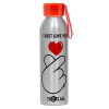 Aluminum Sports Bottle 650ml – Silver with Red Cap and Silicone Strap